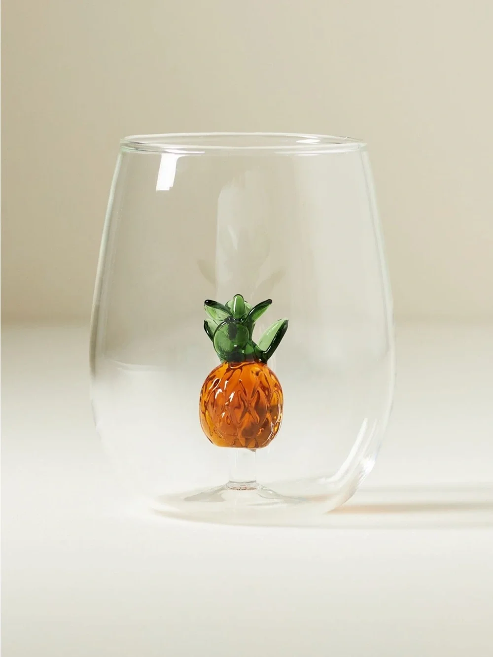NIB Anthropologie Cheerie Icon Stemless Wine Glass in Pineapple